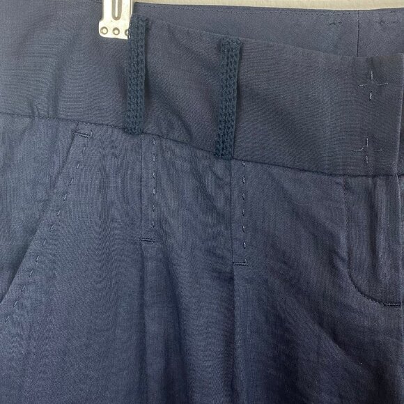 Elie Tahari Women Crop Pants Size 4 Dark Blue Ramie Pleats Pockets Wide Leg Cuff - Picture 3 of 8